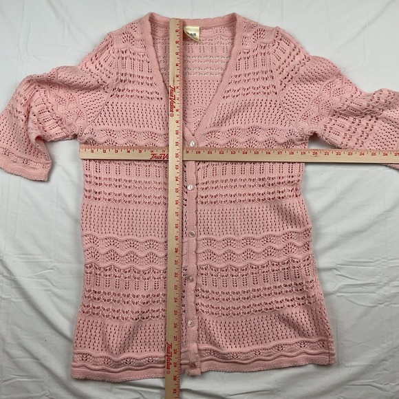 Blair Pink Crochet Knit Cardigan Large  Cottagecore Grandmacore - Picture 3 of 5